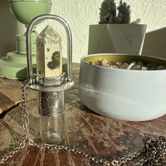 Essential Oil Rollerball Necklace - Ocean Jasper Stone - Refillable Oil Roller - Picture 3 of 8